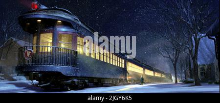 LE TRAIN ARRIVE SUR BOY'S STREET, LE POLAR EXPRESS, 2004 Banque D'Images