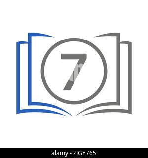 Logo Education sur le modèle lettre 7. Logo de livre ouvert sur 7 lettre, modèle de concept d'affiche éducative initiale Illustration de Vecteur