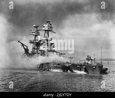 L'USS Nevada a fait du mal à Hospital point après l'attaque de Pearl Harbor, 7 décembre 1941 Banque D'Images