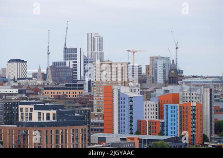 Vue sur le centre-ville de Leeds depuis un ascenseur à Armley Banque D'Images