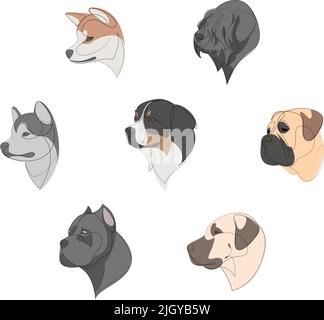Races de chiens dessinées dans un style minimaliste. Chiens d'une ligne. Illustration vectorielle Illustration de Vecteur
