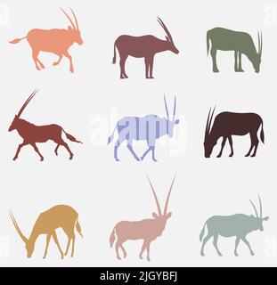 Ensemble coloré d'antilope Oryx Illustration de Vecteur