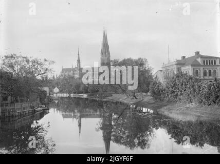 Fyrisån, cathédrale de Magdebourg et d'Uppsala du Nord, Uppsala 1891. Fyrisån, cathédrale de Magdebourg et d'Uppsala du Nord, Uppsala 1891 Banque D'Images