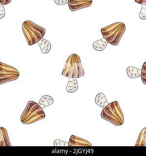 Illustration en mode dessin manuel. Champignons Fairy à rayures. Motif sans couture pour la cuisine, le restaurant Illustration de Vecteur