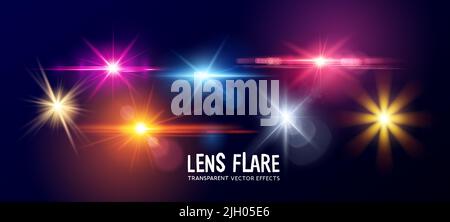 Une collection de différents effets de lumière de lentille transparente ! Illustration vectorielle Illustration de Vecteur