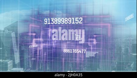 Image de la modification des chiffres et du traitement des données dans CityScape Banque D'Images
