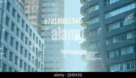 Image de la modification des chiffres et du traitement des données dans CityScape Banque D'Images