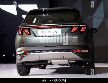 New Delhi, Inde. 13th juillet 2022. Lancement de la quatrième génération DE SUV TUCSON à l'hôtel Taj Palace de New Delhi. La toute nouvelle Hyundai TUCSON est révolutionnaire dans tous les aspects. Crédit : SOPA Images Limited/Alamy Live News Banque D'Images