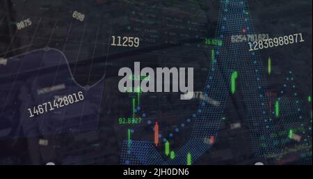 Image du graphique et du traitement des données sur fond noir Banque D'Images