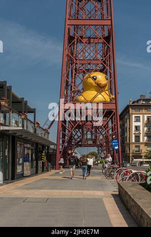 Vue sur le pont du transporteur de Vizcaya entre Portugalete et Getxo, Espagne Banque D'Images