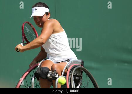 Yui Kamiji du Japon (en photo) dans le fauteuil roulant des femmes célibataires à Wimbledon 2022. En finale, elle a perdu à Diede de Groot des pays-Bas 4-6, 2-6. Banque D'Images