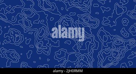 Topographie carte bleue motif sans couture avec lignes continues et en pointillés. Courbes topographiques abstraites. Répéter l'arrière-plan géométrique. Définir la terre topologique ou u Illustration de Vecteur