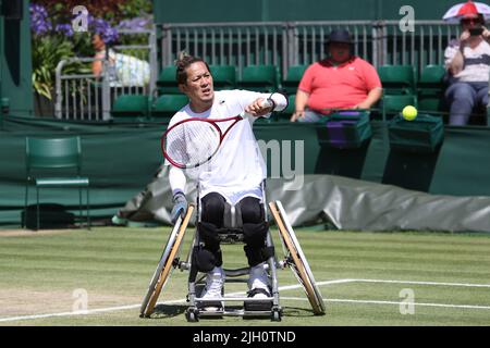 Koji Sugeno, du Japon, est un joueur de tennis japonais qui participe à la compétition de singles en fauteuil roulant Gentlens à Wimbledon 2022. Banque D'Images