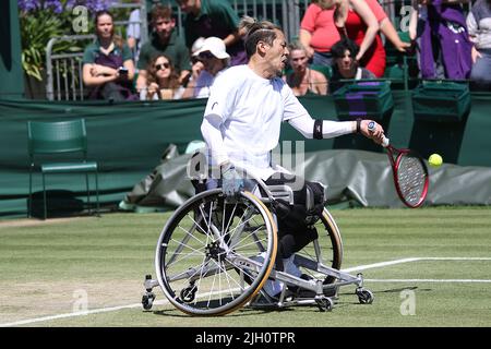 Koji Sugeno, du Japon, est un joueur de tennis japonais qui participe à la compétition de singles en fauteuil roulant Gentlens à Wimbledon 2022. Banque D'Images