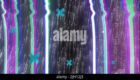 Image du traitement des données sur des traînées de lumière sur fond noir Banque D'Images