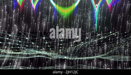 Image du traitement des données sur des traînées de lumière sur fond noir Banque D'Images