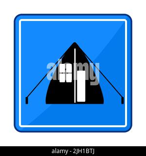Panneau de signalisation avec tentd. Panneau routier de la zone de camping. Marque de service carrée bleue pour le camping et l'hébergement pour la nuit.panneau de signalisation pour le lieu de repos.Illustration vectorielle Illustration de Vecteur