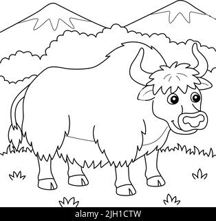 Yak Animal coloriage page pour enfants Illustration de Vecteur