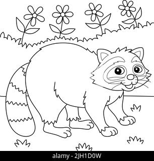 Page de coloriage pour animaux de raton laveur pour enfants Illustration de Vecteur