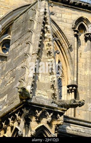 Lincoln, Lincolnshire, Royaume-Uni, 16 juin 2022 Gargoyles médiévaux jut du côté de la cathédrale de Lincoln. Banque D'Images