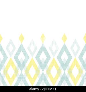 Tissu vectoriel bleu jaune ikat diamant, fond texturé, motif de bordure horizontale sans couture Illustration de Vecteur