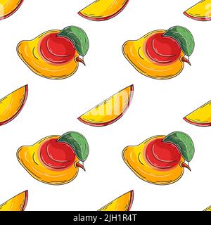 Motif sans couture pour la cuisine, le restaurant ou le magasin. Illustration en mode dessin manuel. Mangue. Peut être utilisé pour le tissu, l'emballage, le papier d'emballage, etc Illustration de Vecteur