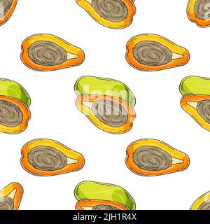 Motif sans couture pour la cuisine, le restaurant ou le magasin. Papaye, melon. Illustration en mode dessin manuel Illustration de Vecteur