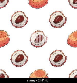 Motif sans couture pour la cuisine, le restaurant ou le magasin. Litchi. Illustration en mode dessin manuel. Peut être utilisé pour le tissu, l'emballage, etc Illustration de Vecteur