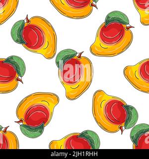 Motif sans couture pour la cuisine, le restaurant ou le magasin. Illustration en mode dessin manuel. Mangue. Peut être utilisé pour le tissu, l'emballage, etc Illustration de Vecteur
