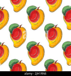 Mangue. Motif sans couture pour la cuisine, le restaurant ou le magasin. Illustration en mode dessin manuel. Peut être utilisé pour le tissu Illustration de Vecteur