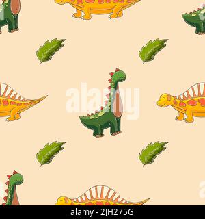 Dinosaures de la période jurassique. Joli motif dinosaure amusant pour enfants sans coutures. Imprimer Illustration de Vecteur