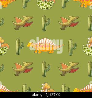 Dinosaures de la période jurassique. Joli motif dinosaure amusant pour enfants sans coutures. Imprimez pour le design Illustration de Vecteur