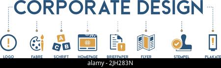 Banner Corporate design Vector illustration concept avec l'icône du logo, farbe, schrift, page d'accueil, bref article, flyer, stempel et plakate Illustration de Vecteur