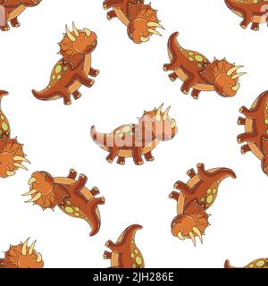 Joli motif dinosaure amusant pour enfants. Arrière-plan à motif dinosaure coloré. Tricératops. Imprimer Illustration de Vecteur