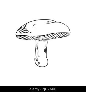 Logo d'illustration en forme de champignon. Tatouage aux champignons dans un style art de la ligne. Clip art noir et blanc arrière-plan blanc isolé. Illustration de Vecteur