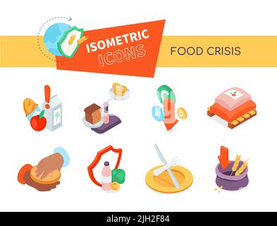 Food Crisis - bannière de style à motif plat vectoriel de couleur Illustration de Vecteur