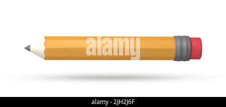 Mignon dessin animé jaune 3D crayon. Crayon en bois pour écrire et dessiner. Illustration vectorielle. Illustration de Vecteur