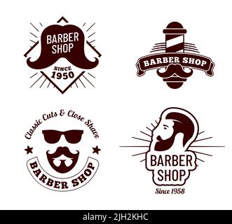 Écussons de barbier vintage. Salon pour gentleman coupe de cheveux vieux signe. Visage masculin avec moustache ou logotype de barbe hipster Illustration de Vecteur