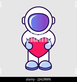 Un astronaute mignon tenant un coeur. Astronaute de l'espace debout avec un coeur dans ses mains. Saint Valentin. Je t'aime le message. Dessin animé. Vecteur Illustration de Vecteur