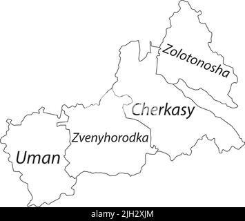Carte blanche des raons de l'OBLAST DE CHERKASY, UKRAINE Illustration de Vecteur