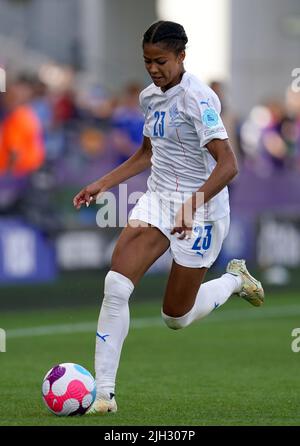 Le Sveindís Jane Jonsdottir d’Islande lors du match de l’UEFA Women’s Euro 2022 Group D au Academy Stadium de Manchester. Date de la photo: Jeudi 14 juillet 2022. Banque D'Images