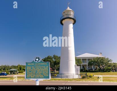 Biloxi, MS - 18 juin 2022 : le phare de Biloxi, construit en 1848. Banque D'Images