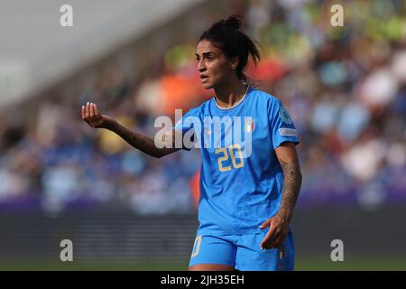 Manchester, Royaume-Uni, 14th juillet 2022. Martina Piemonte, d'Italie, réagit lors du match de l'UEFA Women's European Championship 2022 au stade de l'Académie, à Manchester. Credit: Sportimage/Alay Live News Banque D'Images