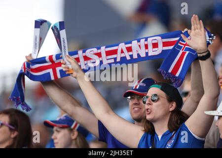 Manchester, Royaume-Uni, 14th juillet 2022. Islande fans lors du match de l'UEFA Women's European Championship 2022 à l'Academy Stadium de Manchester. Credit: Sportimage/Alay Live News Banque D'Images