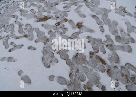 Santiago, Metropolitana, Chili. 14th juillet 2022. Traces de personnes dans la neige, dans un parc à Santiago, au Chili. Une partie importante de la zone centrale sud du Chili traverse une tempête de pluie et de neige. Crédit : ZUMA Press, Inc./Alay Live News Banque D'Images