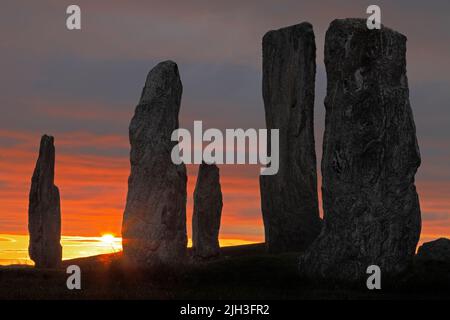 Pierres callanish près du village Callanish, Callanish, Clachan Chalanais ou Tursachan Chalanais (gaélique), île de Lewis Banque D'Images