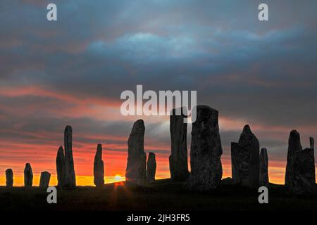 Pierres callanish près du village Callanish, Callanish, Clachan Chalanais ou Tursachan Chalanais (gaélique), île de Lewis Banque D'Images