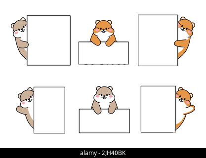 Ensemble de hamsters mignons dessinés. Hamster kawaii avec un cadre pour le texte avec un séparateur de notes. Collection d'avatars mascottes personnage drôle autocollants animaux Illustration de Vecteur