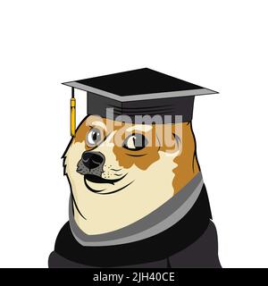 Chien Shiba meme avec capuchon de graduation vectoriel Illustration de Vecteur