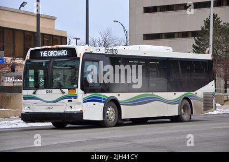 Utica Centro bus sur Genesee Street dans le centre-ville d'Utica, New York State NY, Etats-Unis. Banque D'Images